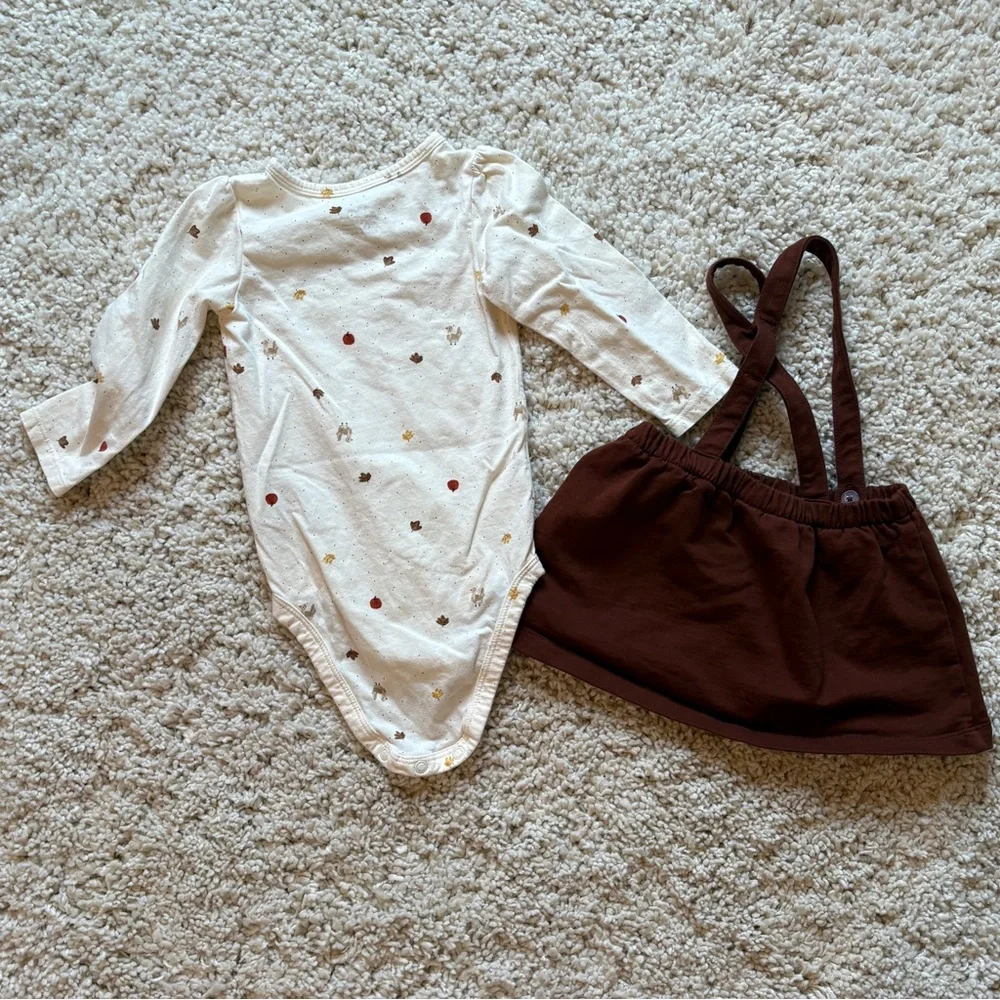Carter's Cream Thanksgiving Turkey Bodysuit Brown Acorn Skirt Suspenders Outfit - Picture 6 of 6